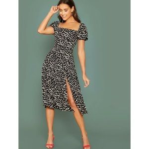 dot high split dress